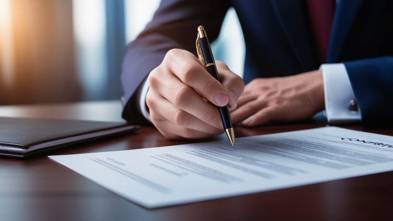 Signing official approval documents for building plans