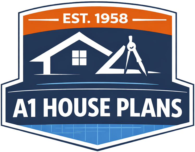 A1 Houseplans logo transparent background with house outline and drafting triangle
